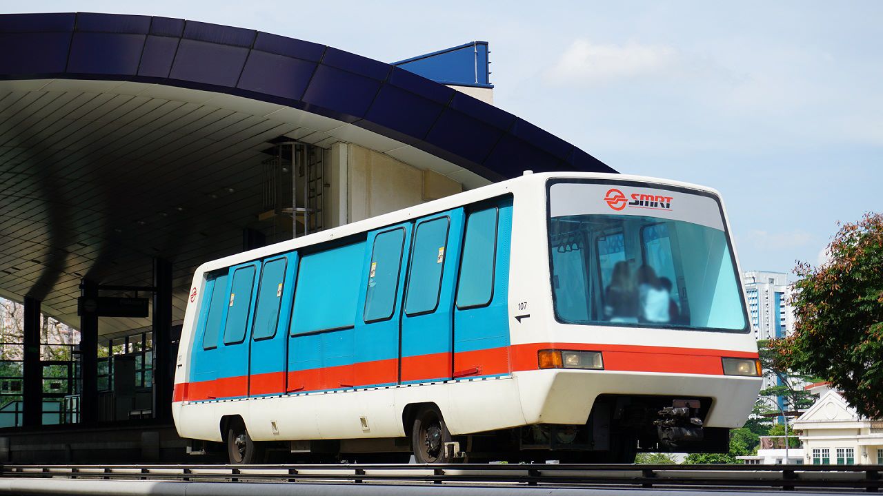 Exterior of a single car Bukit Panjang LRT C801 train