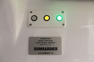 Builder Plate of the Bombardier INNOVIA APM 100 (C801A) train for the Bukit Panjang LRT.