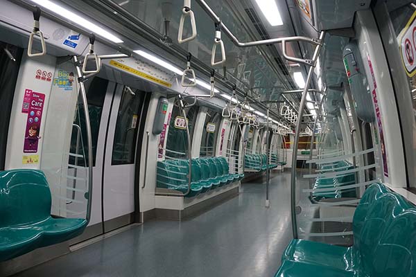 The green-colour interior of the Alstom Metropolis C830 train for the Circle Line.