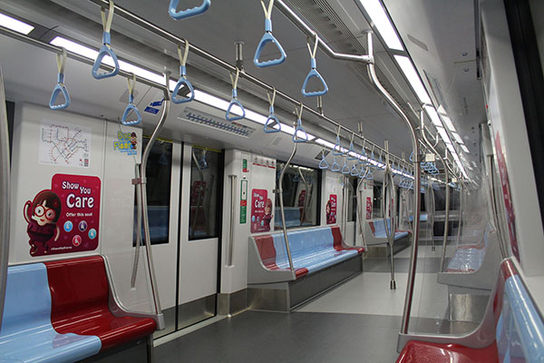 Interior of a Downtown Line train car (Baby Blue)
